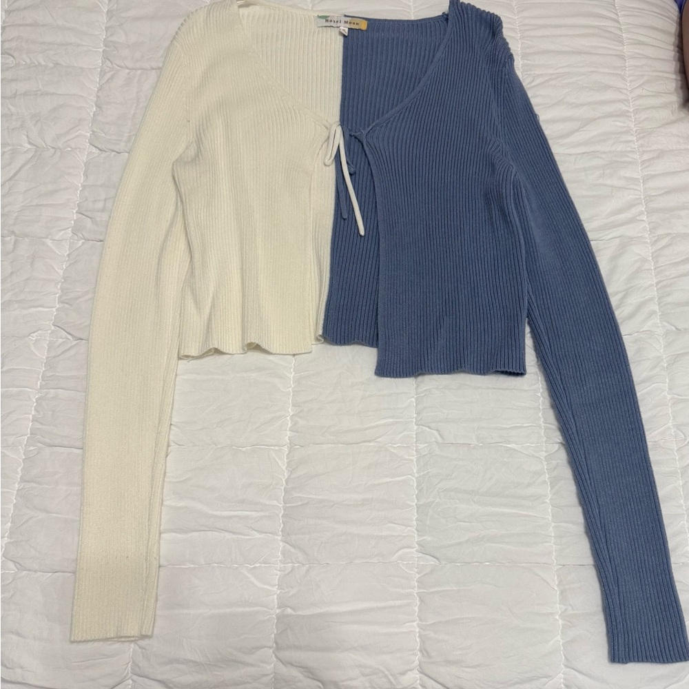 Classic Knit Cardigan in Cream and Blue